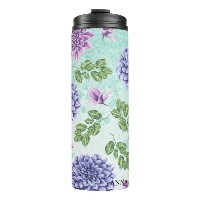 *~* Floral Succulent Glitter Girly Thermal Tumbler (Front)