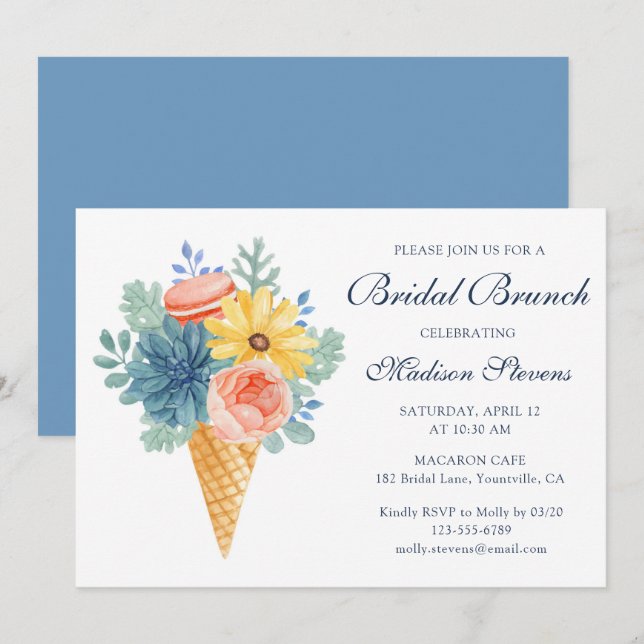 Floral Succulent Macaron | Bridal Brunch Invitation (Front/Back)