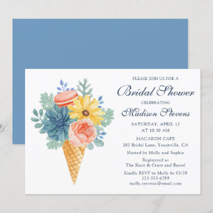 Floral Succulent Macaron   Bridal Shower Invitation