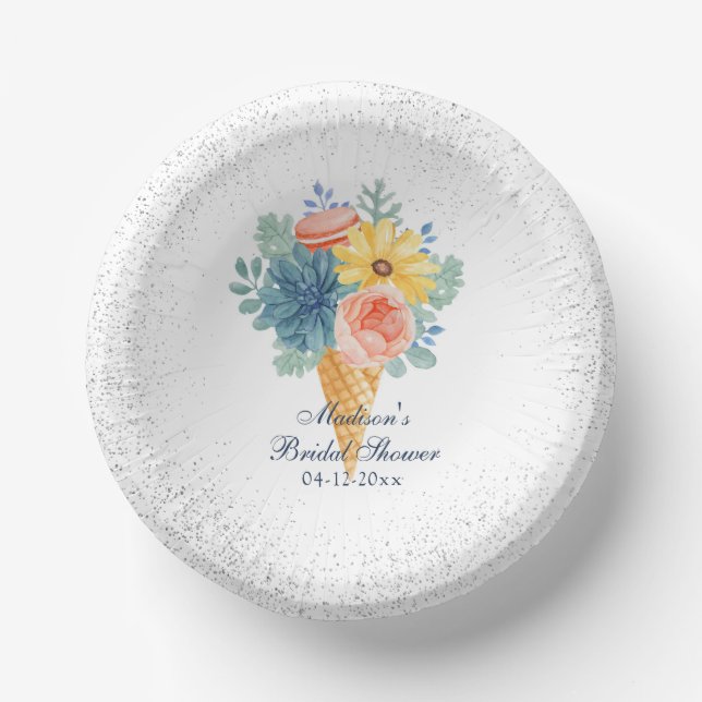 Floral Succulent Macaron Bridal Shower Paper Plate (Front)