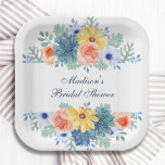 Floral Succulent Macaron Bridal Shower Paper Plate<br><div class="desc">Floral Succulent Macaron Bridal Shower Paper Party Paper Plates features elegant watercolor flowers on a white background. Personalise by editing the text in the text boxes. Designed for you by ©Evco Studio www.zazzle.com/store/evcostudio</div>
