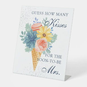 Floral Succulent Macaron Bridal Shower Party Game Pedestal Sign