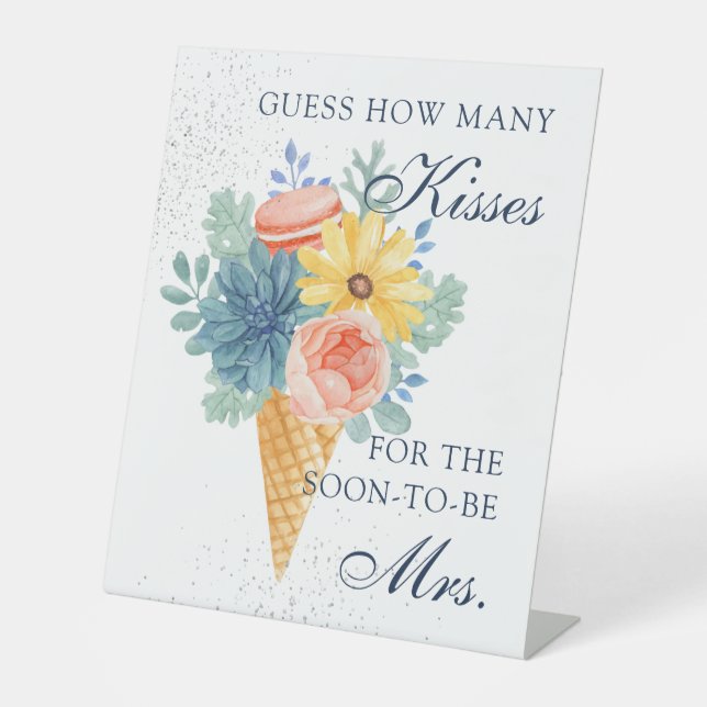 Floral Succulent Macaron Bridal Shower Party Game Pedestal Sign (Front)