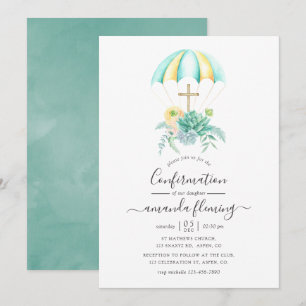 Floral Succulents Bouquet Parachute Confirmation Invitation