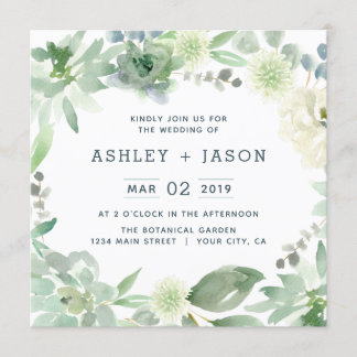 Floral Succulents Square Wedding Invitation