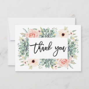 Floral Succulents thank you card, greenery Card