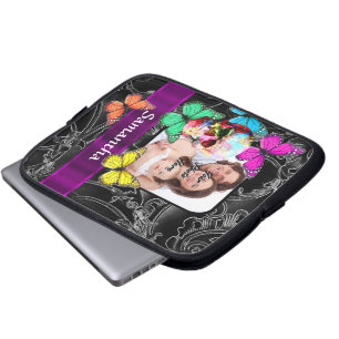 Floral sugar skull and butterflies laptop sleeve