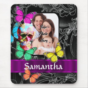Floral sugar skull and butterflies mouse mat