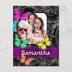 Floral sugar skull and butterflies postcard