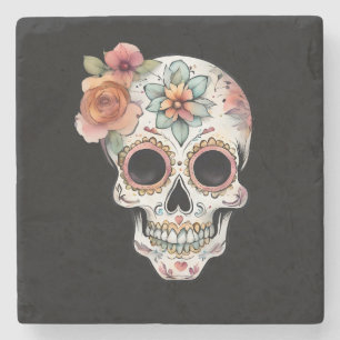 Floral Sugar Skull Celebration Stone Coaster
