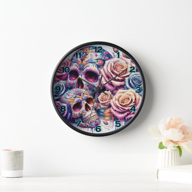 Floral Sugar Skull Clock (Home)