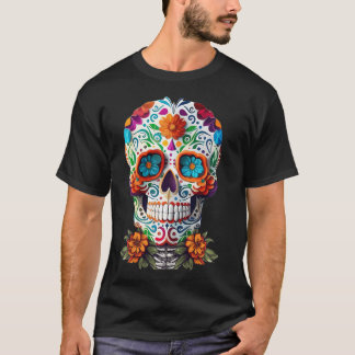 Floral Sugar Skull Day Of Dead Dia De Los Muertos  T-Shirt