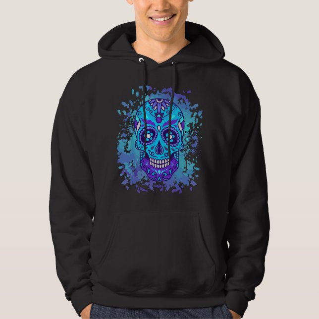 Floral Sugar Skull Day Of Death Dia De Los Muertos Hoodie (Front)