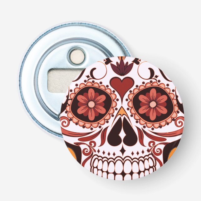 Floral Sugar Skull Day of the Dead Art Bottle Opener (Front)