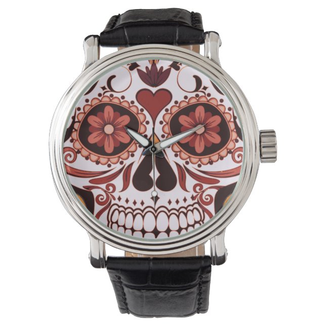 Floral Sugar Skull Day of the Dead Art Watch (Front)