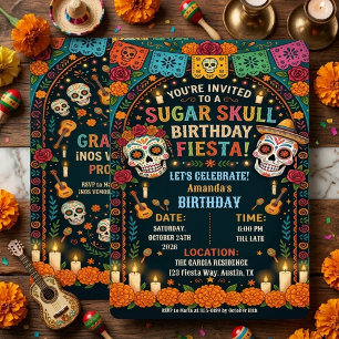 Floral Sugar Skull Day of the Dead Birthday Invitation