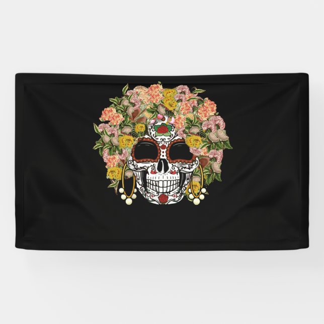 Floral Sugar Skull Day of the Dead Dia De Muertos Banner (Horizontal)