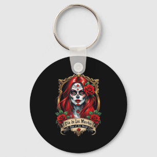 Floral Sugar Skull Day Of The Dead Dia De Muertos Key Ring