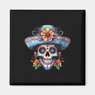 Floral Sugar Skull Day Of The Dead Dia De Muertos Magnet