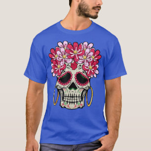 Floral Sugar Skull Dead Day Flowers Bone Skeleton  T-Shirt