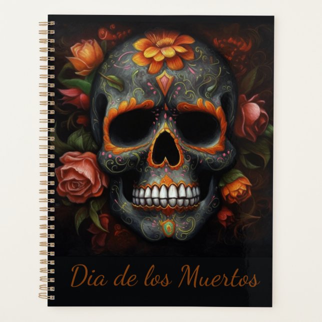 Floral Sugar Skull Dia de los Muertos Calavera Planner (Front)
