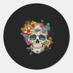 Floral Sugar Skull Dia De Los Muertos Gothic Day O Classic Round Sticker