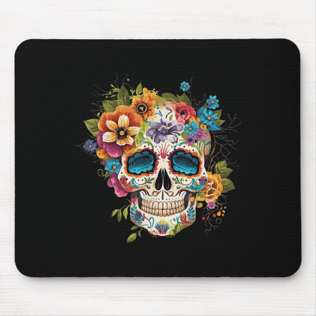 Floral Sugar Skull Dia De Los Muertos Gothic Day O Mouse Mat (Front)