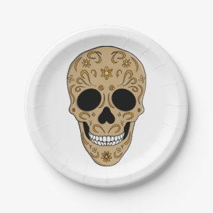 Floral Sugar Skull Dia de los Muertos Paper Plate