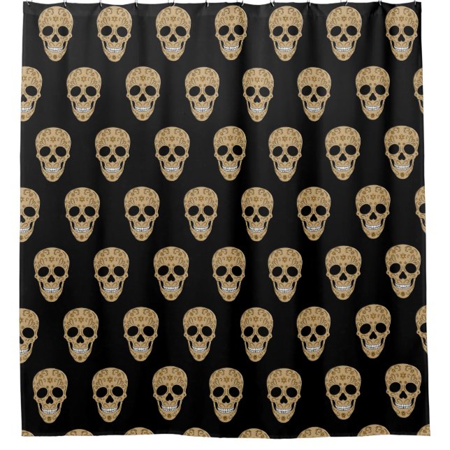 Floral Sugar Skull Dia de los Muertos Shower Curtain (Front)