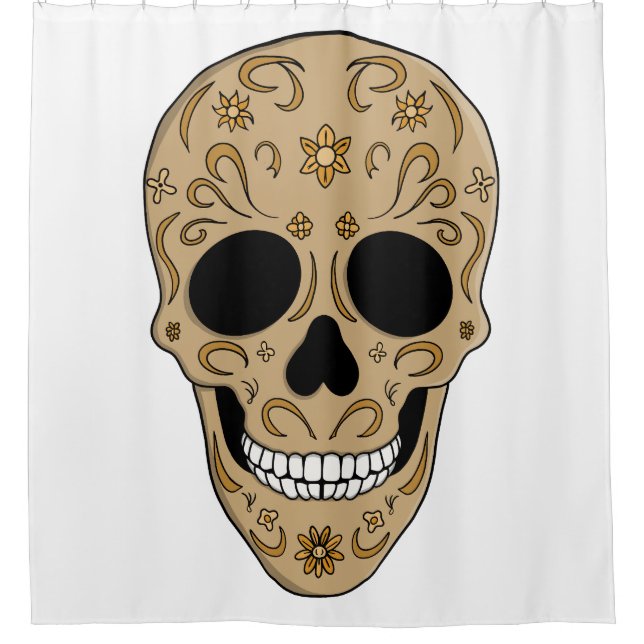 Floral Sugar Skull Dia de los Muertos Shower Curtain (Front)