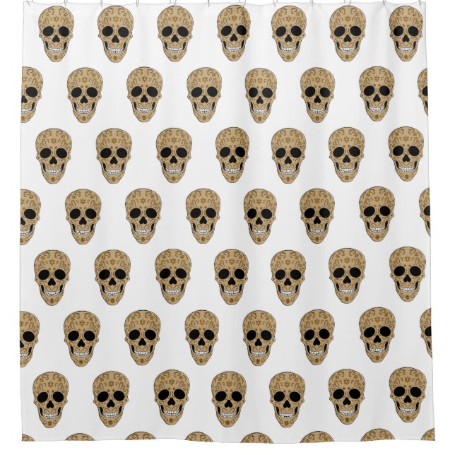 Floral Sugar Skull Dia de los Muertos Shower Curtain (Front)