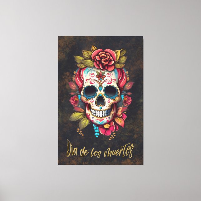 Floral Sugar Skull Día de los Muertos Spanish  Canvas Print (Front)