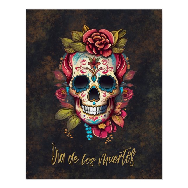 Floral Sugar Skull Día de los Muertos Spanish Poster (Front)