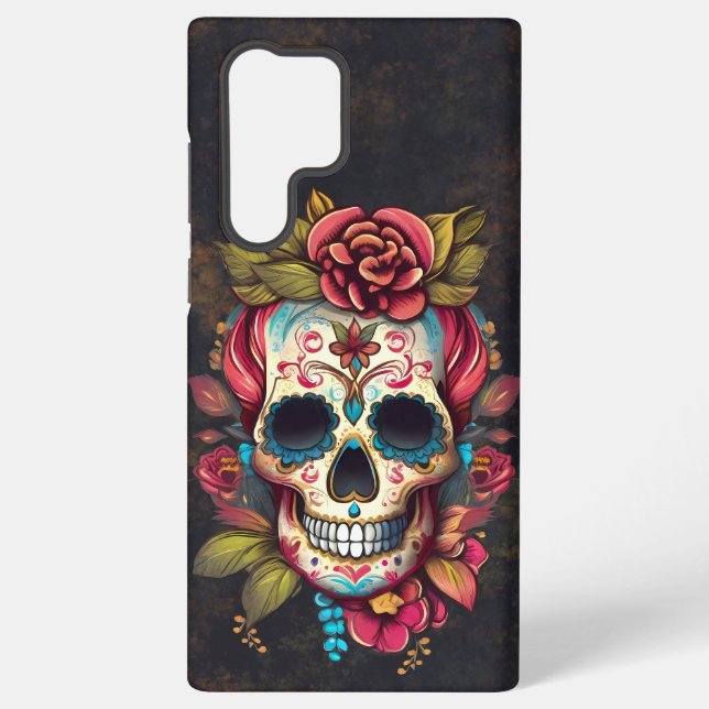 Floral Sugar Skull Día de los Muertos Spanish Samsung Galaxy S22 Ultra Case (Back)