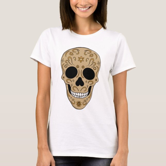 Floral Sugar Skull Dia de los Muertos T-Shirt (Front)