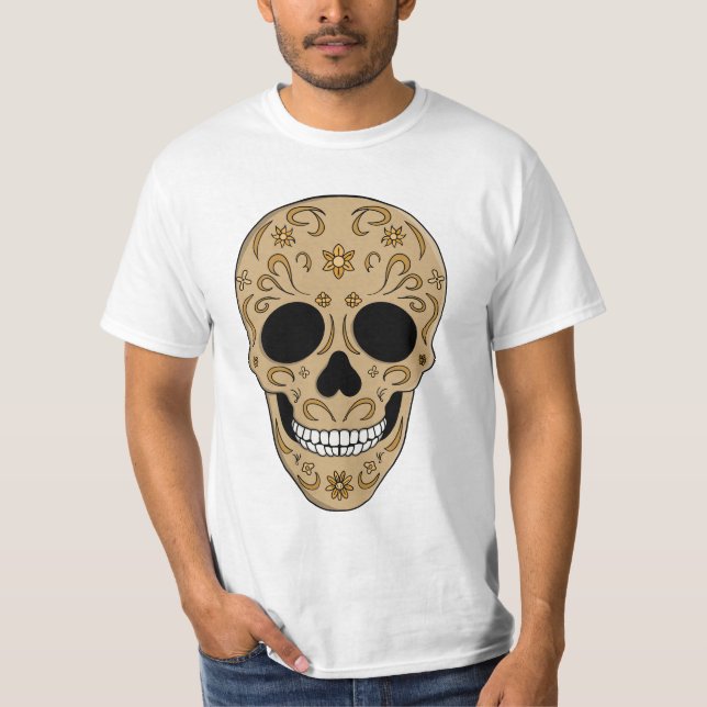 Floral Sugar Skull Dia de los Muertos T-Shirt (Front)