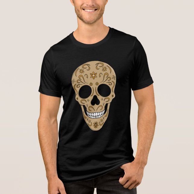 Floral Sugar Skull Dia de los Muertos Tri-Blend Shirt (Front)