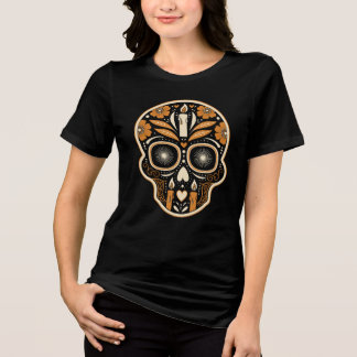 Floral Sugar Skull Día De Los Muertos Tri-Blend Shirt