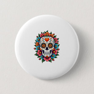 Floral Sugar Skull Dia De Muertos Day of The Dead 6 Cm Round Badge
