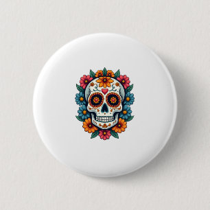 Floral Sugar Skull Dia De Muertos Day of The Dead 6 Cm Round Badge