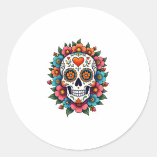 Floral Sugar Skull Dia De Muertos Day of The Dead Classic Round Sticker