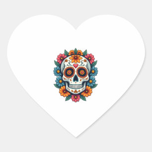 Floral Sugar Skull Dia De Muertos Day of The Dead Heart Sticker
