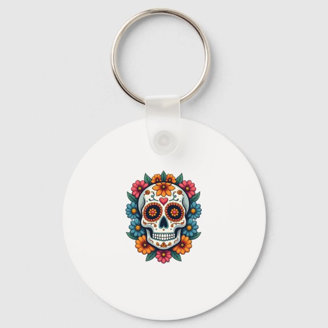 Floral Sugar Skull Dia De Muertos Day of The Dead  Key Ring (Front)