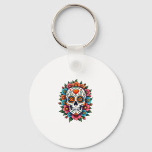 Floral Sugar Skull Dia De Muertos Day of The Dead Key Ring