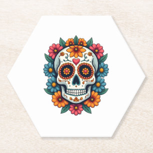 Floral Sugar Skull Dia De Muertos Day of The Dead  Paper Coaster