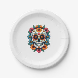 Floral Sugar Skull Dia De Muertos Day of The Dead  Paper Plate