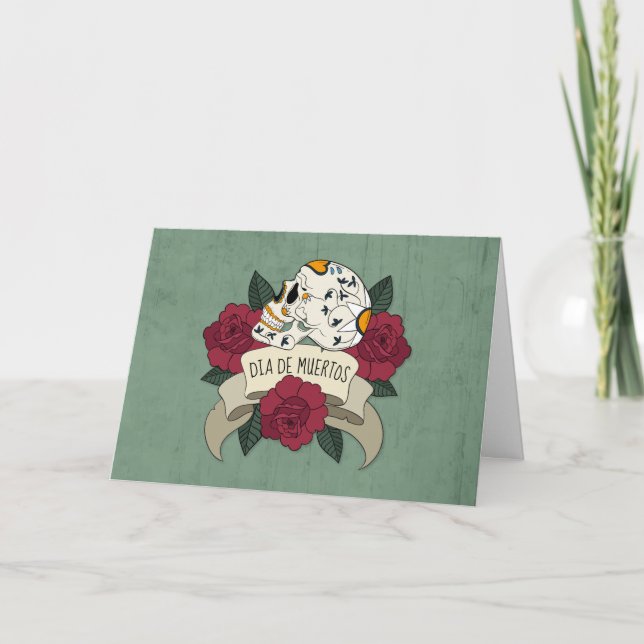 Floral Sugar Skull Dia de Muertos Greeting Card (Front)