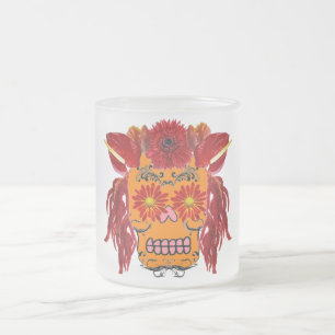 Floral Sugar Skull Frosted Glass Coffee Mug