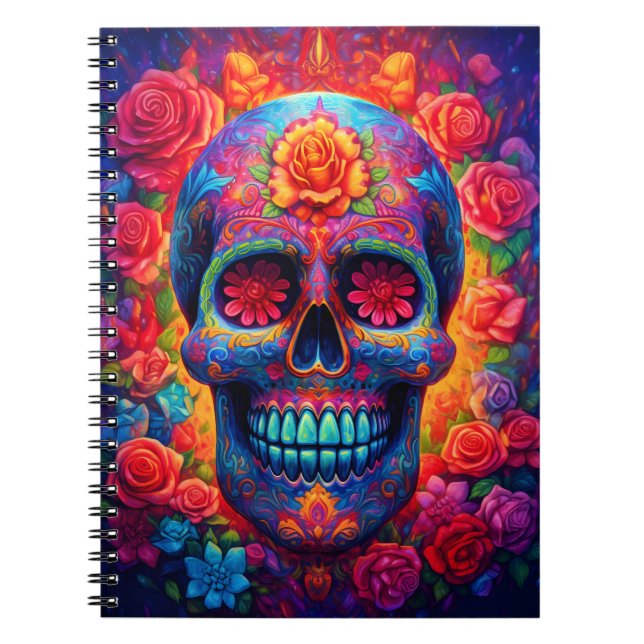 Floral Sugar Skull Happy Halloween Season Notebook (Front)