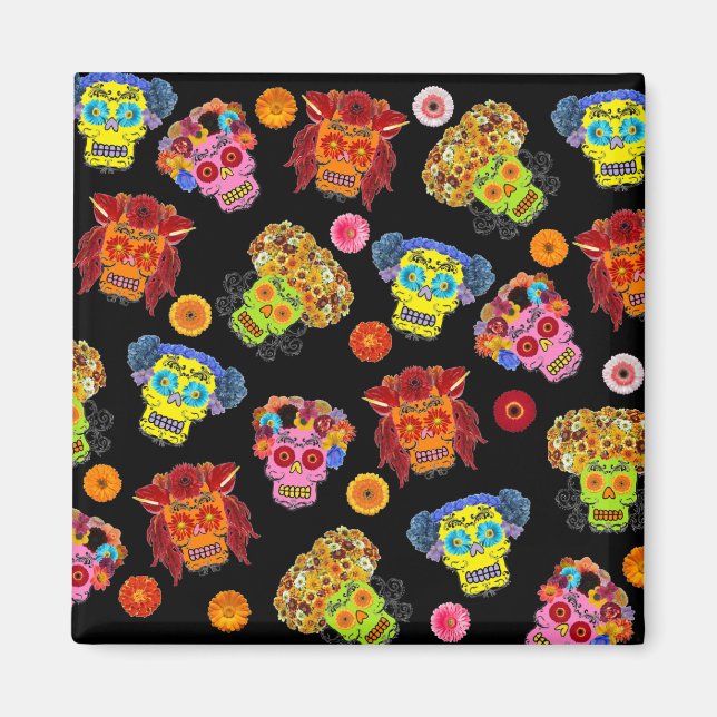 Floral Sugar Skull Magnet (Front)